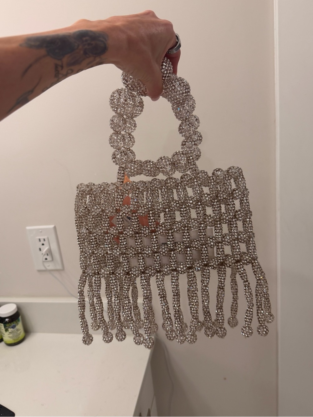 Cult Gaia Crystal Beaded Fringe Handbag
